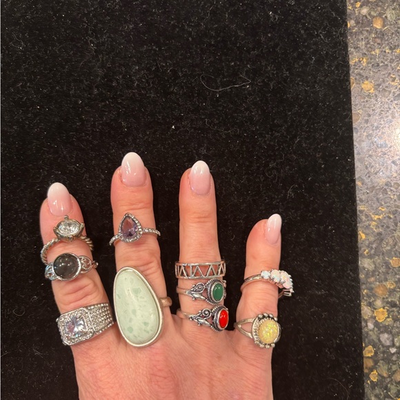 Jewelry - 10 silvertone costume rings, size 7 1/2 to 10